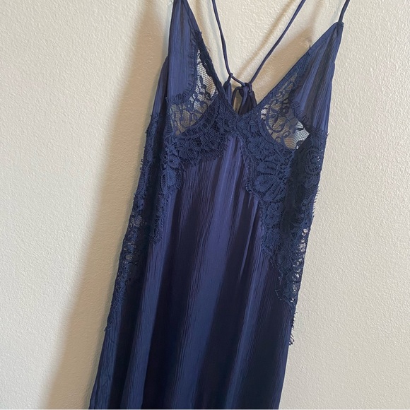 NWT Intimately Free People Midnight Rain Blue Bohemian Lace Midi Slip Dress XS - Picture 3 of 7